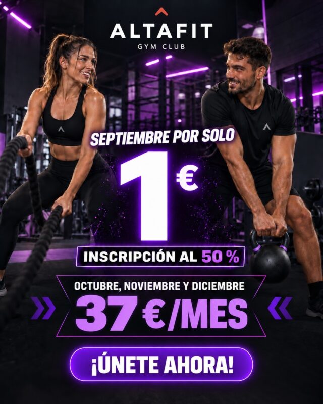 🔥 ¿Estabas esperando una señal para empezar? ES ESTA.

Todavía estás a tiempo de hacer de septiembre el mes en el que decidiste empezar a entrenar. Y ahora tienes una razón más para hacerlo. 💪

👉 Septiembre por solo 1€
👉 Inscripción al 50%
👉 Octubre, noviembre y diciembre: 37€/mes

Cuatro meses por delante para crear el hábito, ganar fuerza, sentirte mejor y terminar 2026 de una forma muy diferente a como lo empezaste. 🧡

No lo dejes para enero.
Tu cambio puede empezar HOY.

📩 Escríbenos o pásate por el club y te contamos todos los detalles de la promoción.

☎️ 925 054 719
📧 talavera@altafit.es
📍 C/ Santa Sabina, 3. Talavera de la Reina

#AltafitTalavera #OfertaAltafitTalavera #EmpiezaHoy #VueltaAlGym #Entrenamiento #GymTalavera #VidaActiva